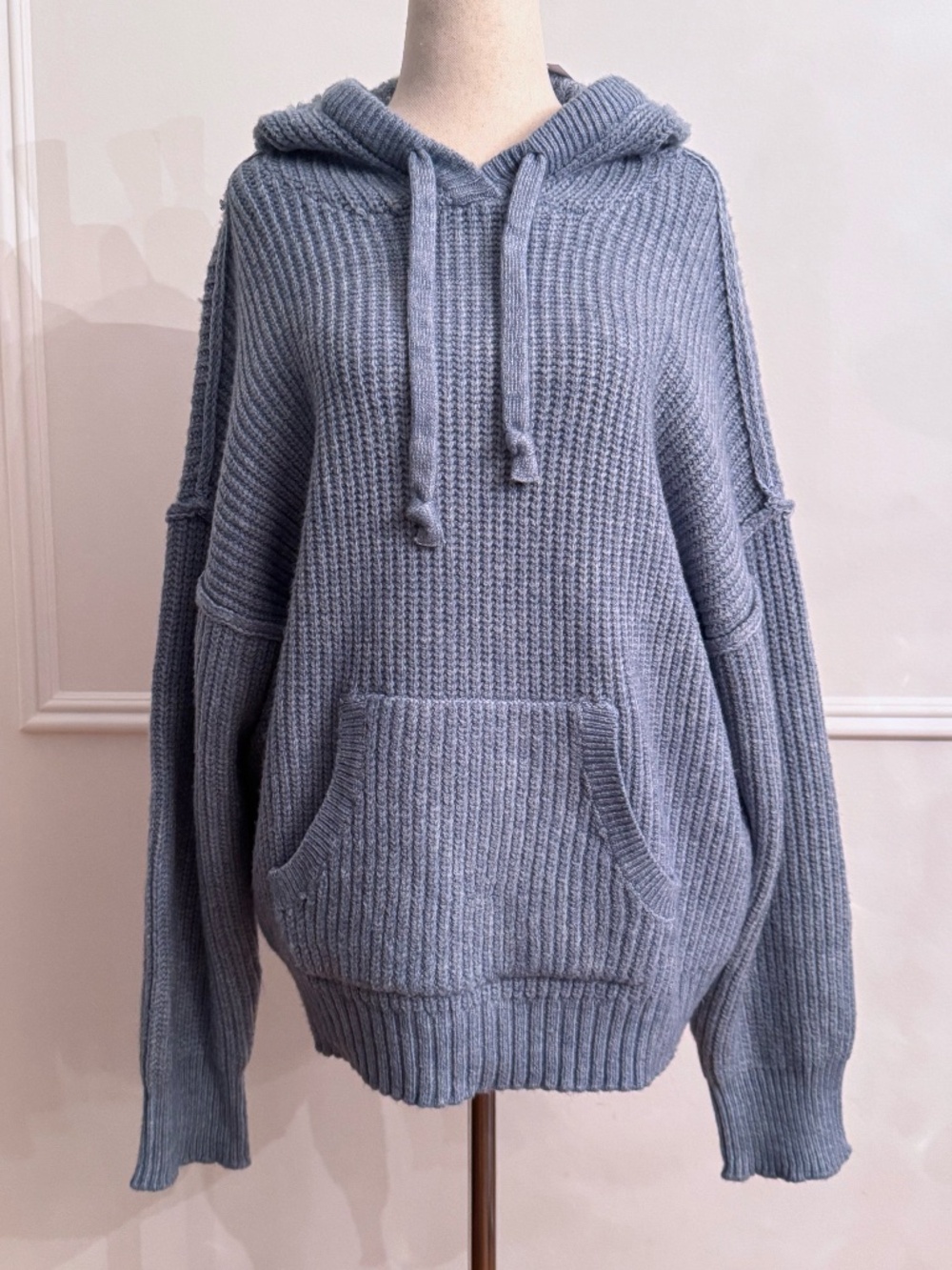 American Eagle Oversized Chunky Knit Hooded Pullover Sweater NWT Blue M